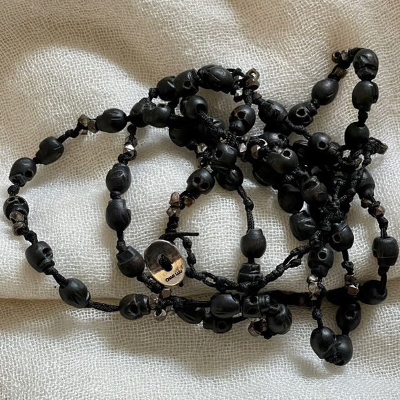 Chan Luu Black Wrap Bracelet skulls triple nugget beads 925 silver close Unisex - Picture 4 of 6